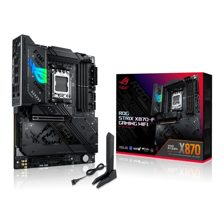  X870 ATX Motherboard: AM5 Socket For AMD Ryzen 7000/8000/9000 Series Processors<BR>4x DDR5, 2x SATA 6Gb/s, PCIe 5.0, 2x M.2 Gen5* + 2x M.2 Gen4, USB 4.0, 1x 2.5GbE LAN, Wi-Fi 7 + Bluetooth 5.4, ROG SupremeFX 7.1 ALC4080* Audio, USB4/HDMI/DP  